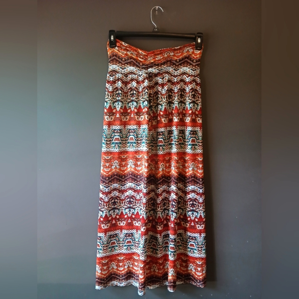 AGB Women's Maxi Skirt with Multicolor Tribal Pattern
